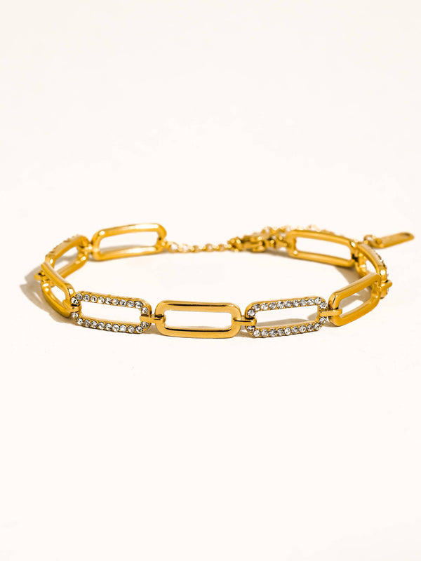 Évasion 18K Gold Non-Tarnish Glam Rhinestone Chain Bracelet: Yellow Gold