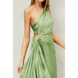 Olympia Asymmetrical Pleated Maxi Dress: BLUE SAPPHIRE