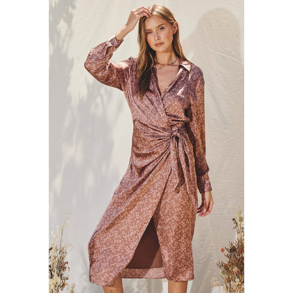 Ditsy Flower Midi Shirt Wrap Dress: ROSY TAUPE / S-M-L(2-2-2)