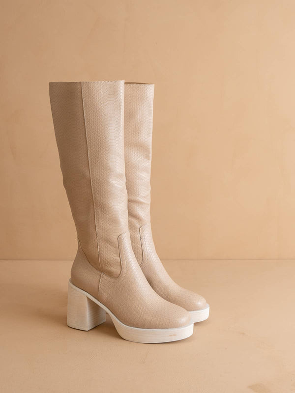The Juniper Beige | Platform Knee-High Boots: Beige / 6.5
