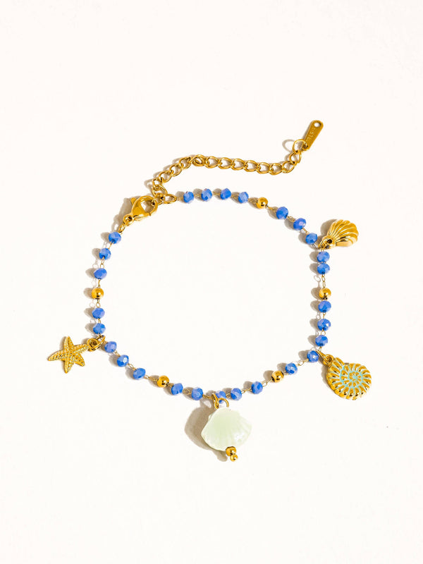 Elowen 18K Gold Non-Tarnish Shells and Star Beaded Bracelet: Blue