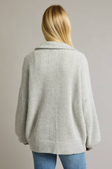 ZIP UP OVERSIZED SWEATER CARDIGAN: Taupe / XS