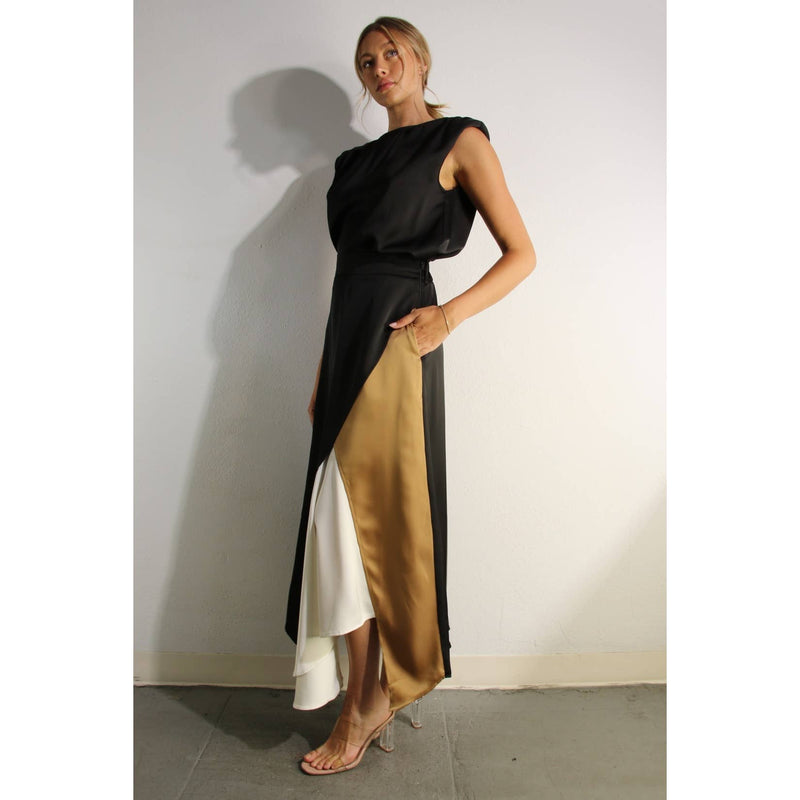 TOP AND COLOR BLOCK SKIRT: WINE / M