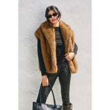 Snow Angel Collared Furry Vest: FRENCH STONE