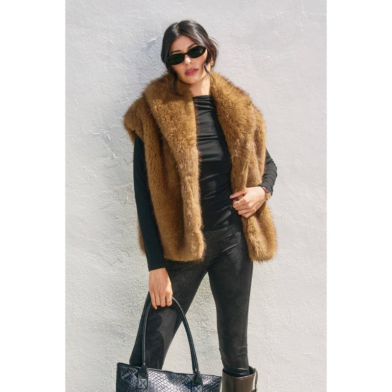 Snow Angel Collared Furry Vest: FRENCH STONE