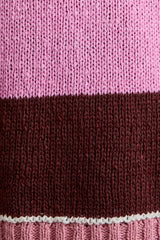 LONG SLEEVE DROP SHOULDER STRIPE SWEATER: PINK-BROWN STRIPE / L