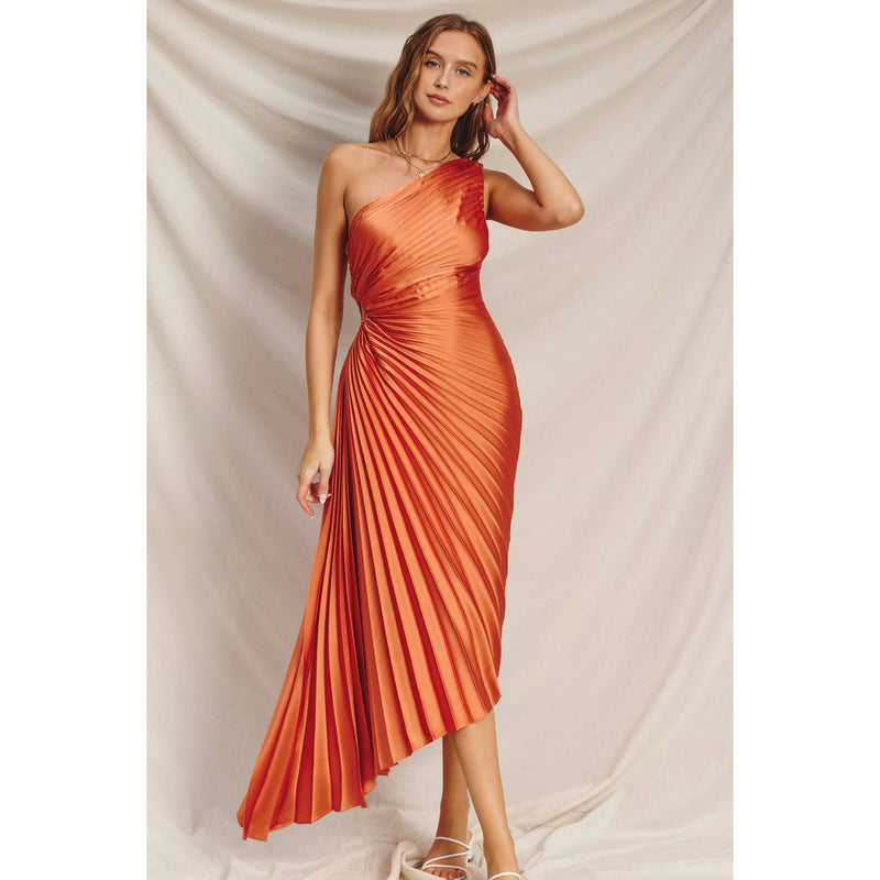 Olympia Asymmetrical Pleated Maxi Dress: BLUE SAPPHIRE