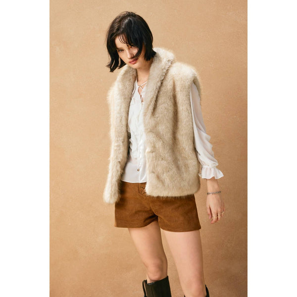 Snow Angel Collared Furry Vest: FRENCH STONE