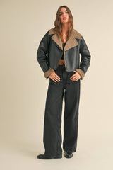 BIKER JACKET: BLACK/BROWN / L