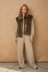 Wind Whispers Faux Fur Collared Vest: BLACK