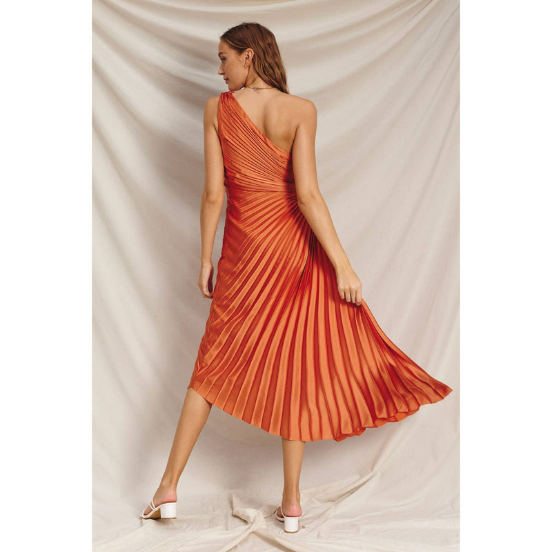 Olympia Asymmetrical Pleated Maxi Dress: BLUE SAPPHIRE