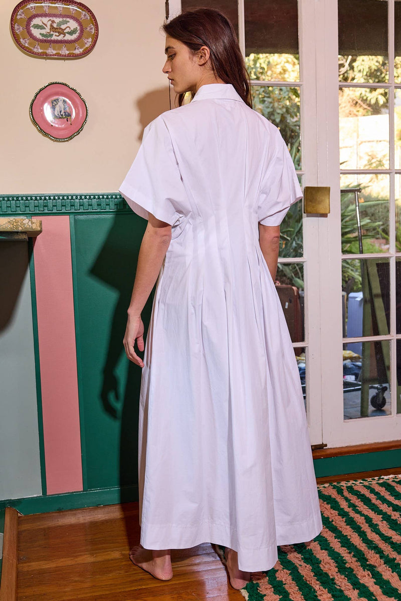 Button-Front Pleated Midi Shirt Dress