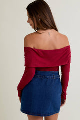 OFF SHOULDER LONG SLEEVE TOP: CRIMSON / M