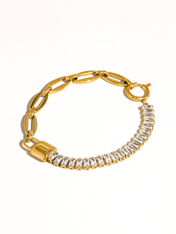 Benson 18K Gold Non-Tarnish Rhinestone Chain Bracelet: Yellow Gold