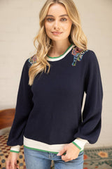 Tiger Embroidered Shoulder Knit Top M