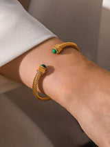 Vail 18K Gold Non-Tarnish Stone Braided Bangle: Green