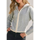 Sailor Collar Contrast Zip Up Cardigan