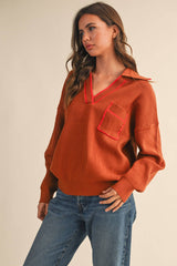 COLLARED SWEATER: Chocolate Ivory / M