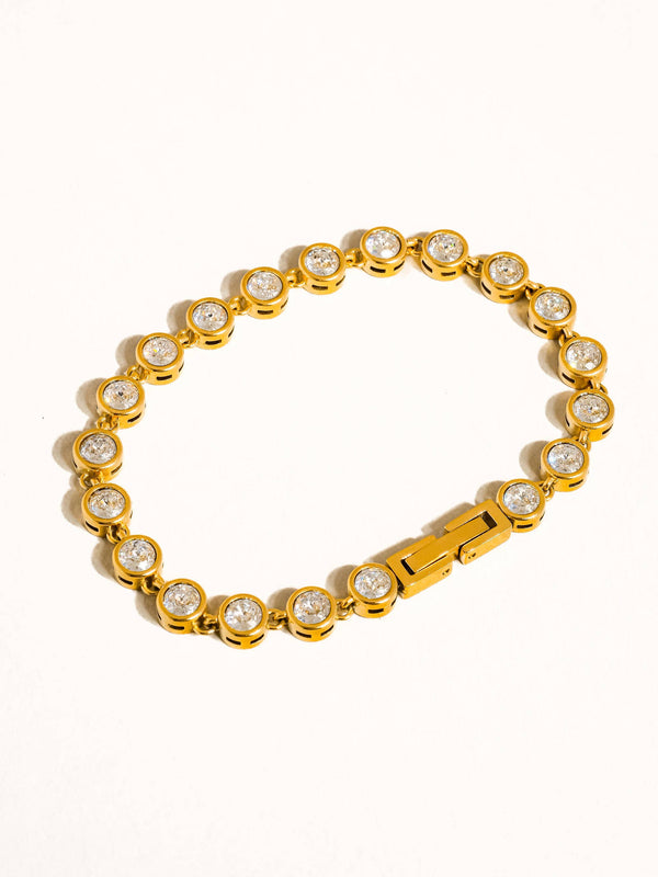 Amity 18K Gold Non-Tarnish Round Rhinestone Bracelet: Yellow Gold