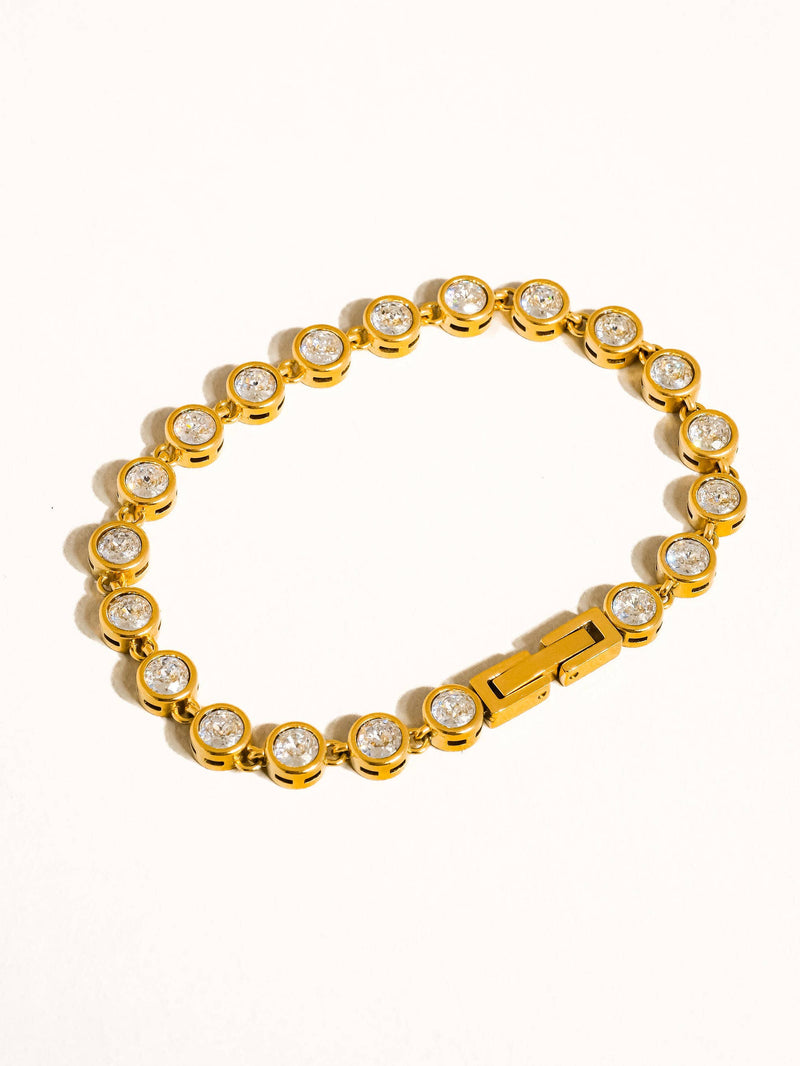Amity 18K Gold Non-Tarnish Round Rhinestone Bracelet: Yellow Gold