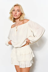 ISABELLA OFF SHOULDER BUBBLE HEM TOP - Romantic, Night Out: Burgundy / L