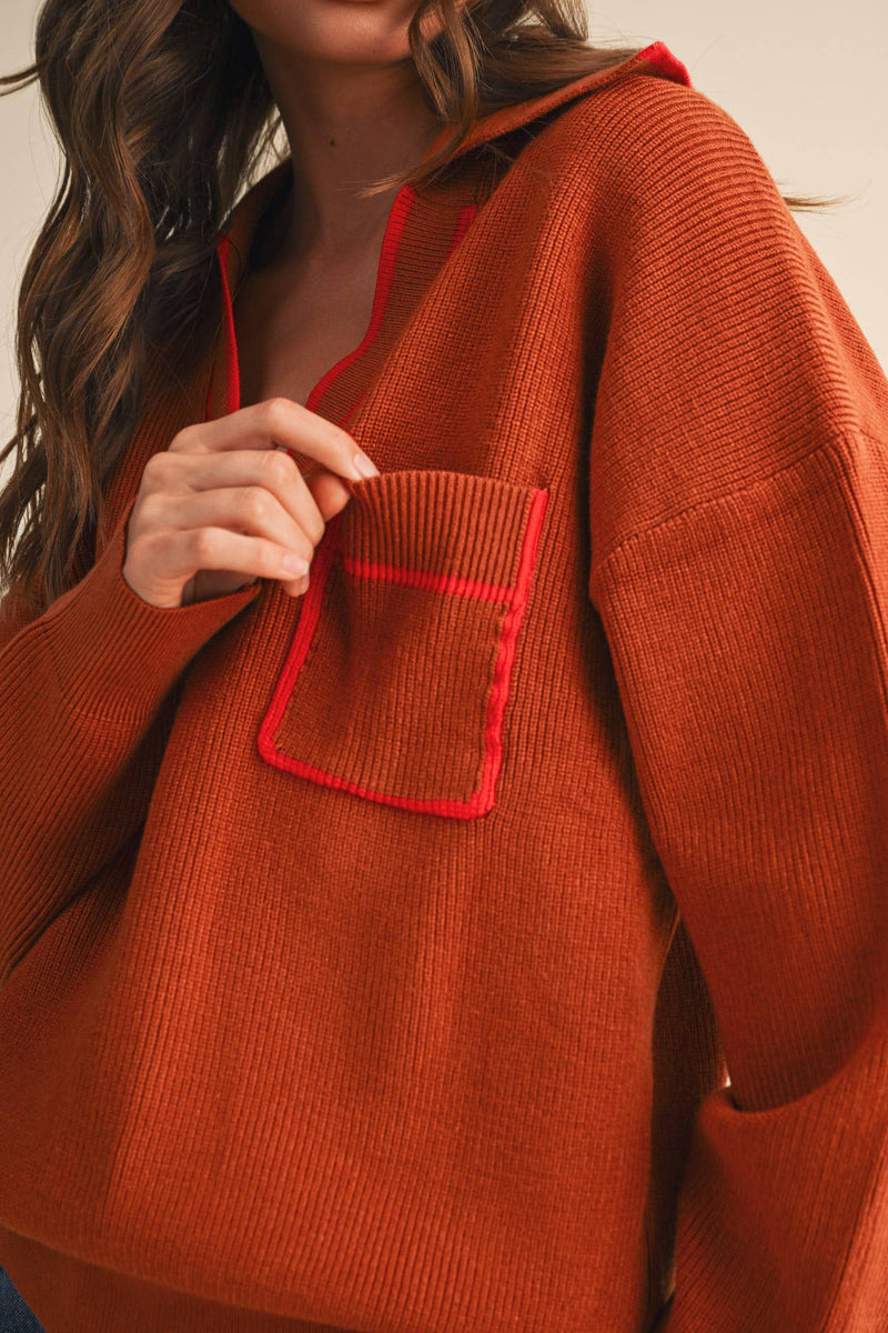 COLLARED SWEATER: Ivory Black / M