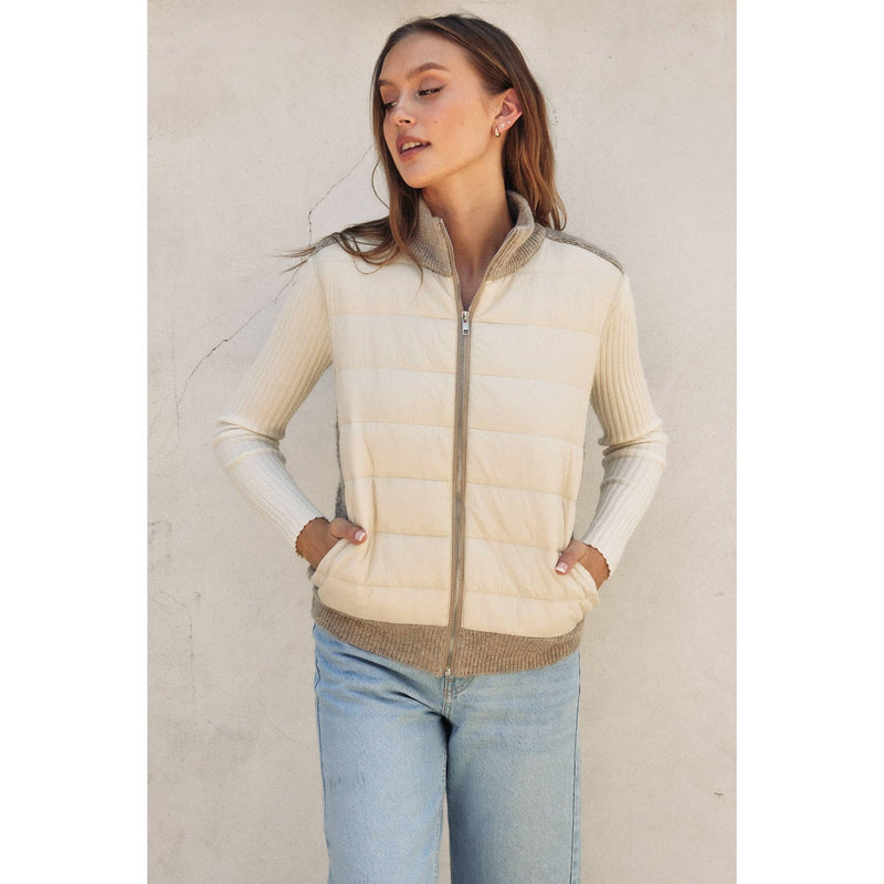 Sherpa and Puff Contrast Vest (1): CREAM OAT