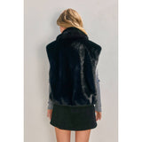 Wind Whispers Faux Fur Collared Vest: BLACK