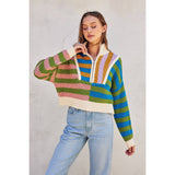 Colorburst Half Zip Collared Sweater: MORNING GLORY / S-M-L(3-2-1)