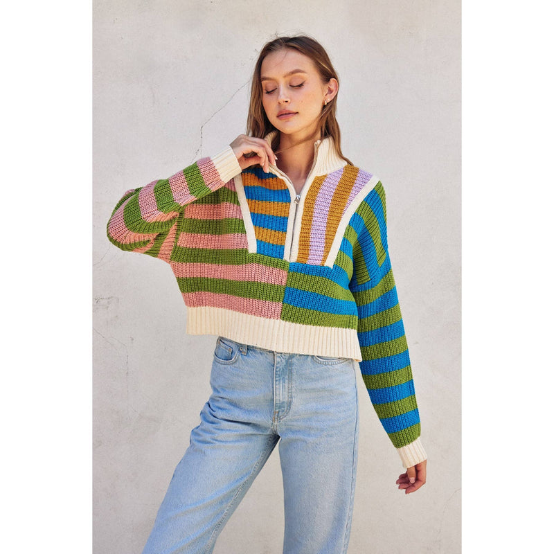 Colorburst Half Zip Collared Sweater: MORNING GLORY / S-M-L(3-2-1)