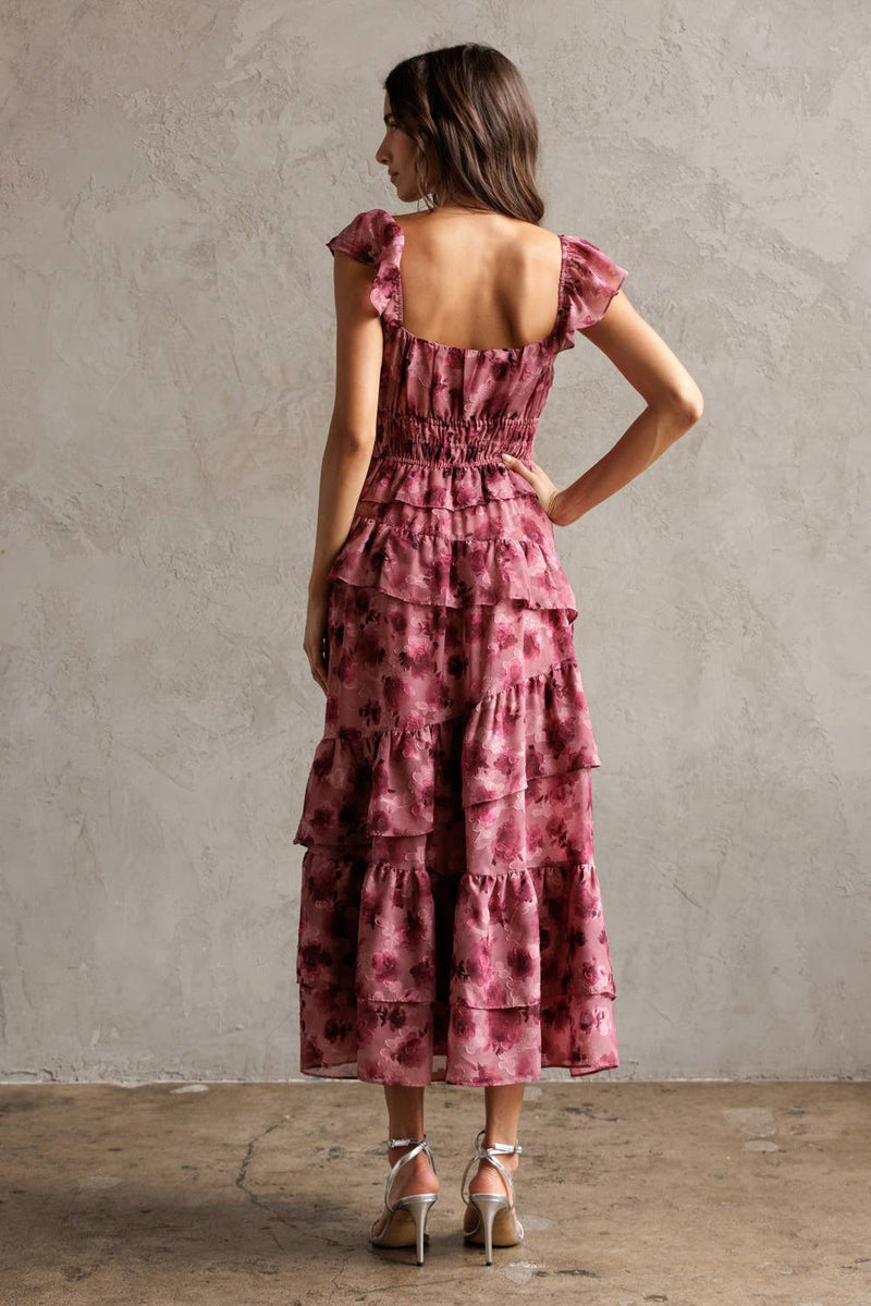 FLORAL RUFFLED TIERED DRESS S