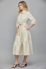 TIERED MIDI DRESS: ECRU / L