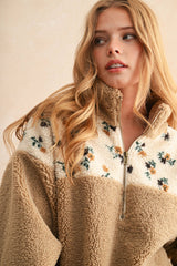 FLORAL PRINT SHERPA PULLOVER:  S