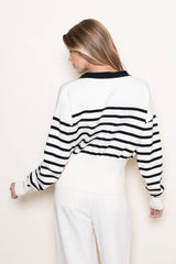 CHIC CLASSY ELEVATED BASICS GOLD BUTTON CARDIGAN-OI6614FO: BLACK/WHITE / Contemporary / S