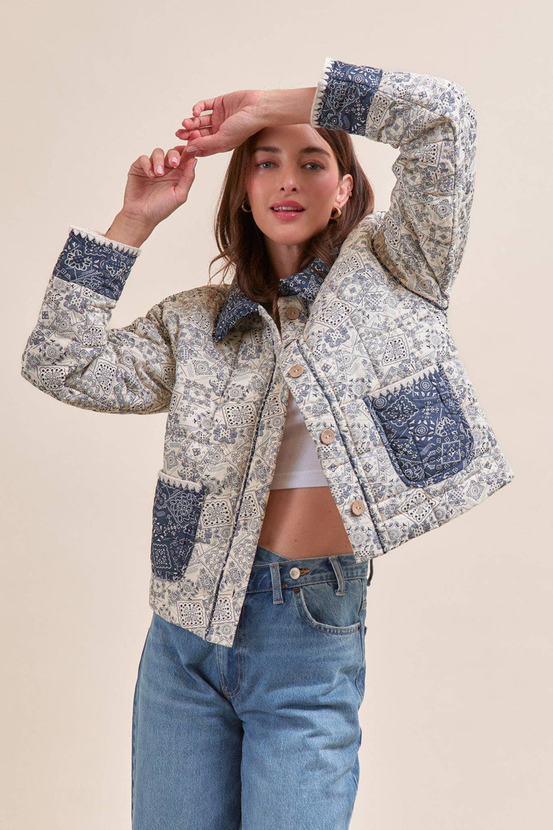 BANDANA PRINT JACKET: Navy / L
