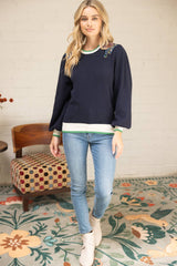 Tiger Embroidered Shoulder Knit Top S