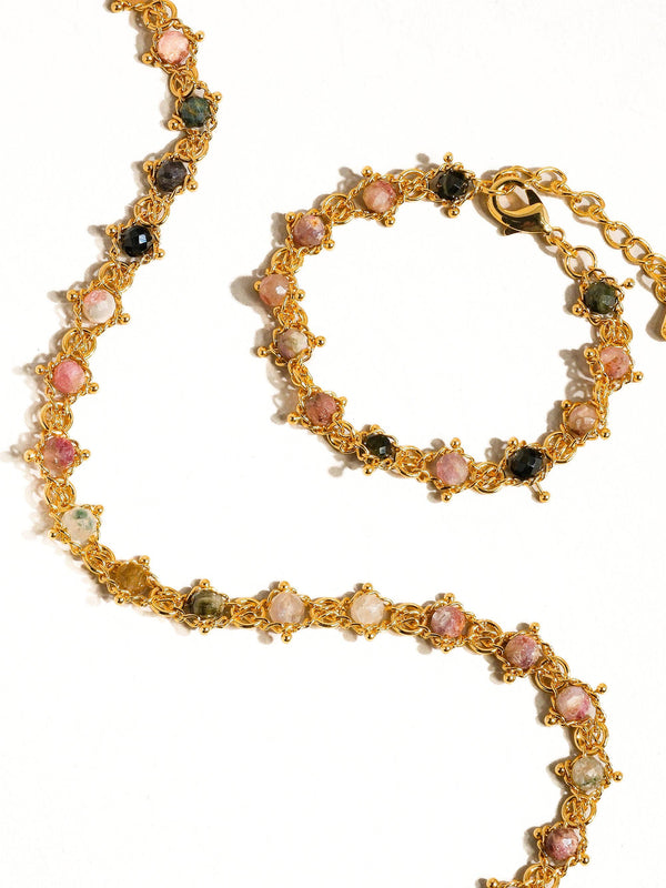Skylar 18K Gold Multi-Stone Chained Bracelet, Necklace: Multi-Colored / Bracelet