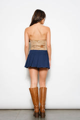 PLEATED DENIM MINI SKIRT: Denim / S