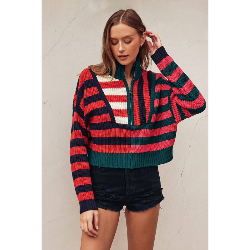 Colorburst Half Zip Collared Sweater: MORNING GLORY / S-M-L(3-2-1)