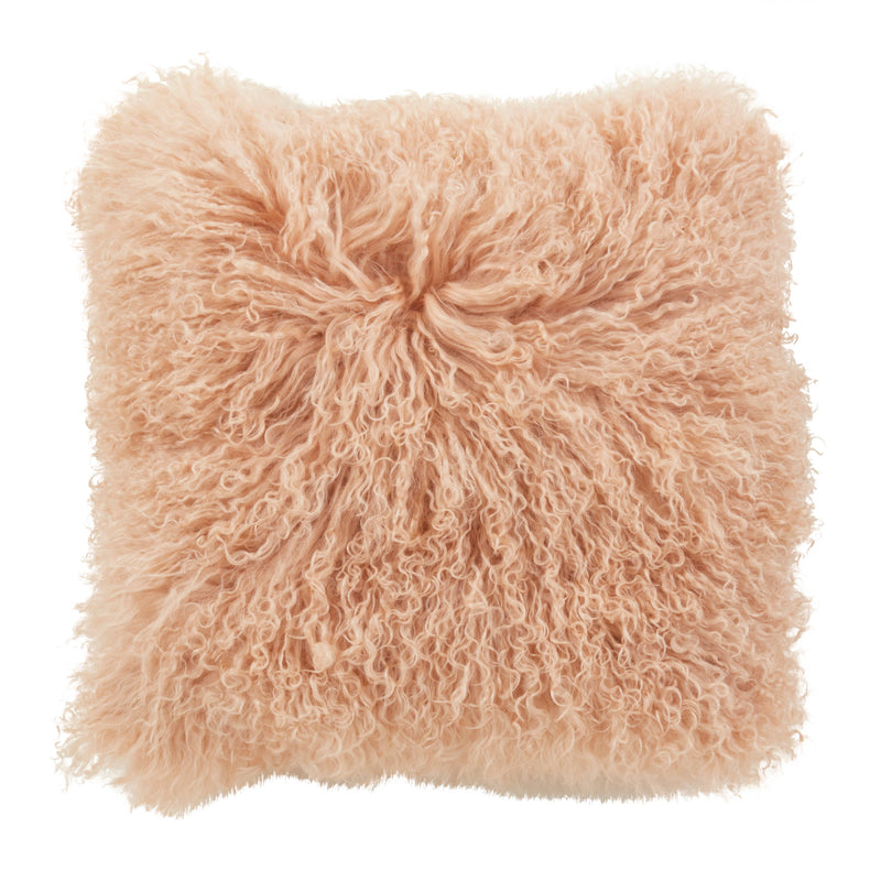 Mongolian Lamb Fur Pillow - Poly Filled: Ivory / Polyester Insert / 20"