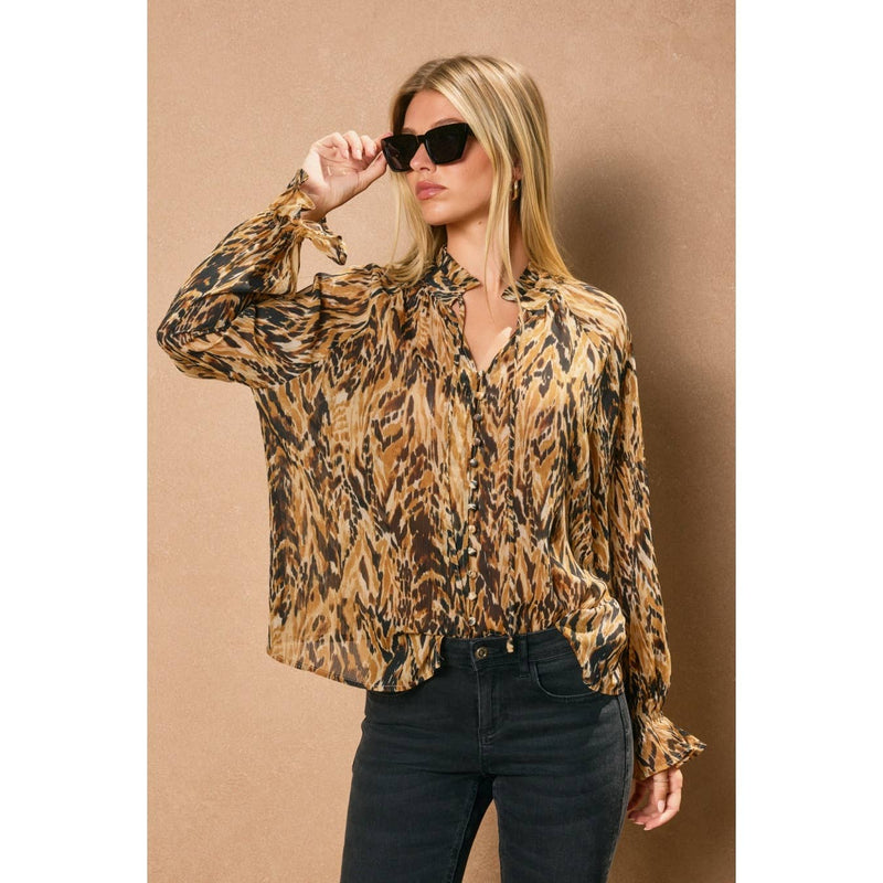 Deep Sleep Collar Button Down Blouse: MOCHA BROWN / S-M-L(2-2-2)
