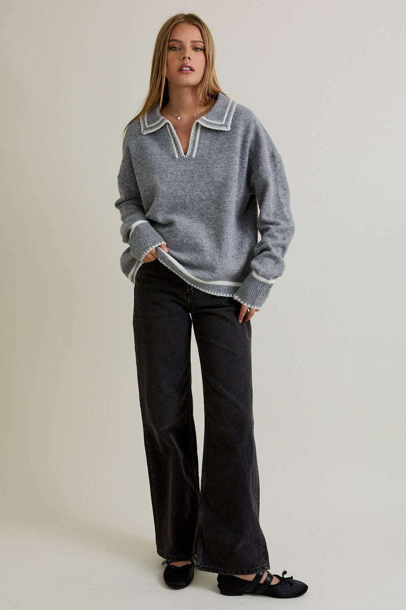 KNIT SWEATER TOP HEM DETAIL L