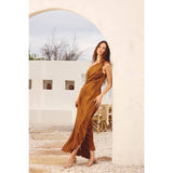Olympia Asymmetrical Pleated Maxi Dress: BLUE SAPPHIRE