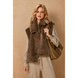Wind Whispers Faux Fur Collared Vest: BLACK