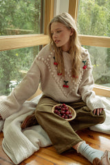 T5057   CHERRY TRIM SWEATER: OATMEAL / S