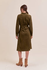 SUEDE SHIRT DRESS MDR4290: OLIVE / L