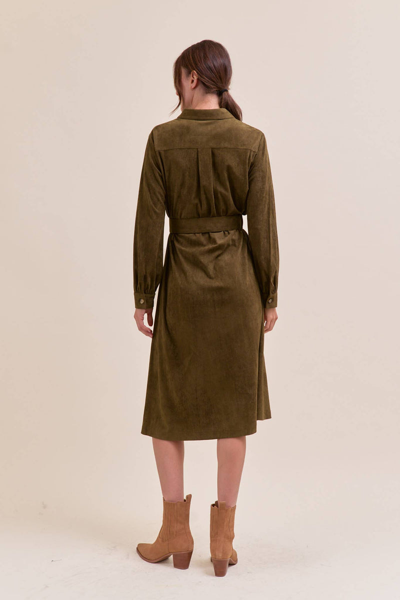 SUEDE SHIRT DRESS MDR4290: OLIVE / S