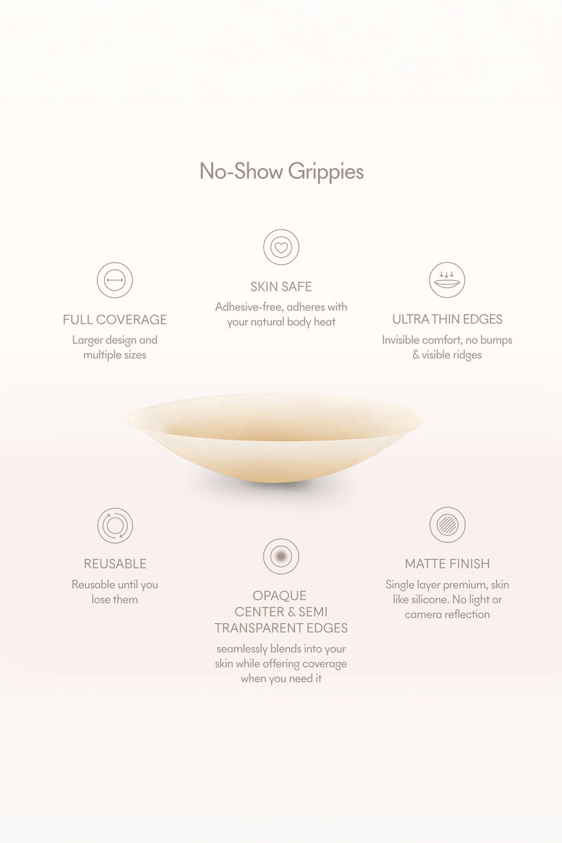 Grippies No-Show | NON-ADHESIVE Reusable Nipple Covers: No 5 Soft Tan / 3in.