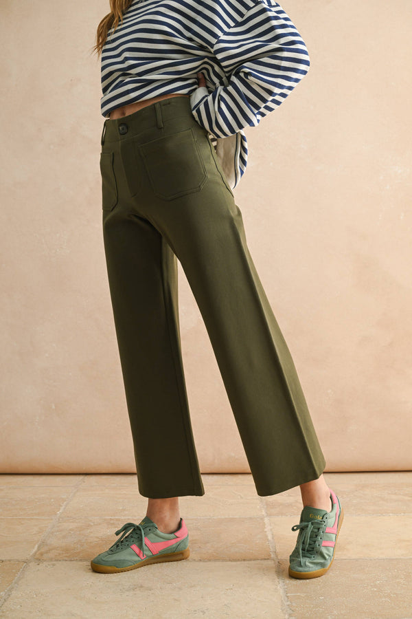 MMP1745   2 POCKETS PONTE PANTS: OLIVE / L