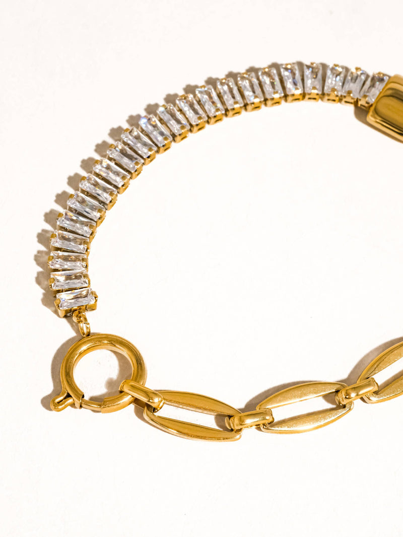 Benson 18K Gold Non-Tarnish Rhinestone Chain Bracelet: Yellow Gold